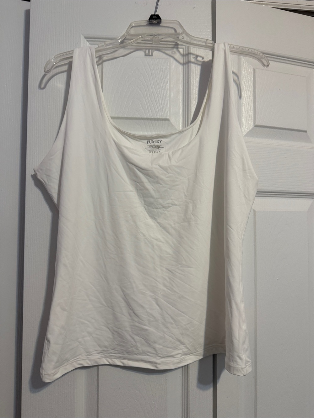 White Scoop Neck Double Layer Tank Top - Pumkey